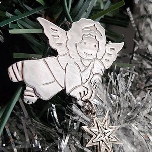 Vintage I.W. MEXICO Christmas Star ANGEL Brooch Pin 925 Sterling Silver Pendant